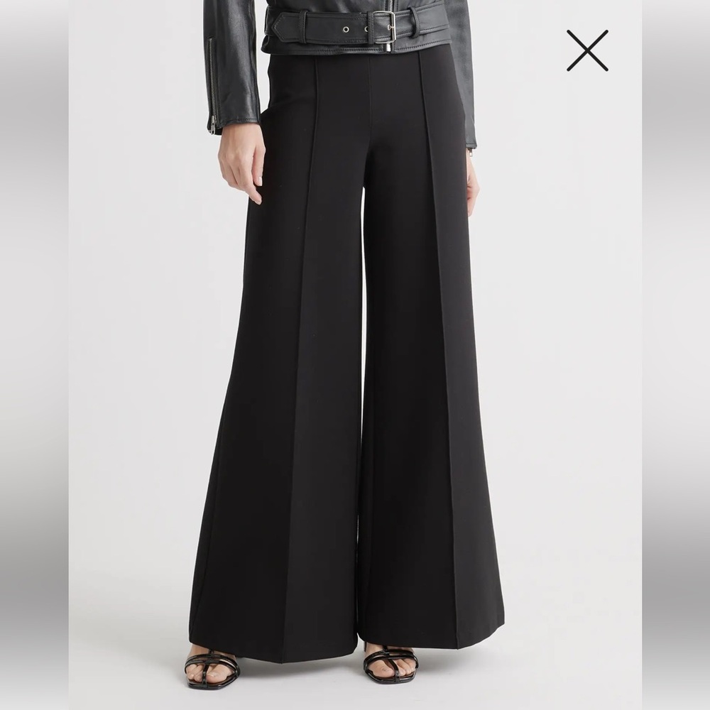Quince Black size Large Ultra-Stretch Ponte Super Wide Leg Pants